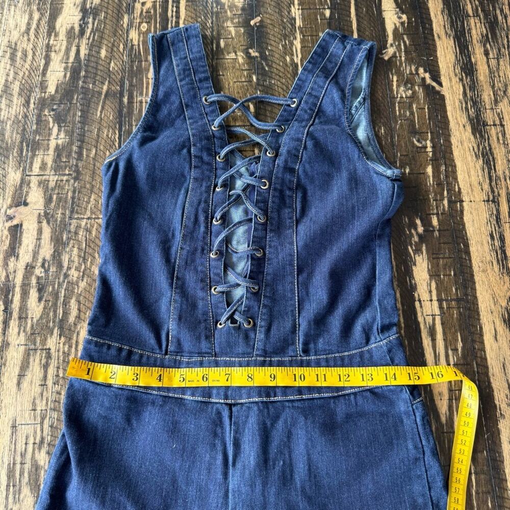MEBON - Blue Denim Lace-Up Stretch Fitted Jumpsuit - MEDIUM - Picture 17 of 17